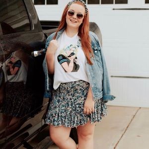 Ruffled floral drawstring mini skirt